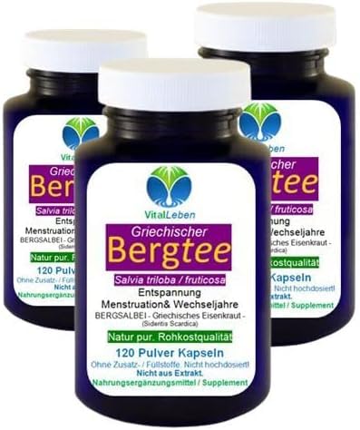 Griechischer Bergtee Berg-Salbei - Kreta-Diät 360 (3x120) KAPSELN. Balsam für die Seele - Vitalität + Resilienz + Verdauung + Wechseljahre + Stressresistent. NATUR pur - ohne ZUSATZSTOFFE. 27280-3 von VitalLeben