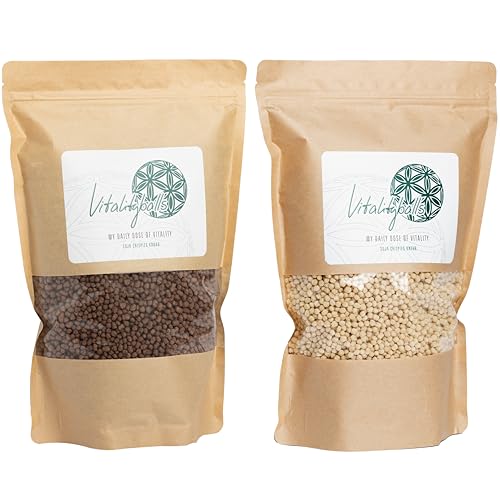 Vitalityballs - 2er Set 60% Protein Soja Crispies Natur und Kakao á 1000 g ohne Zucker-Zusatz - Eiweiß Soya Sojacrispies ideal als Topping für Müsli, Salate und Fitness-Küche Vitalityballs - 2er Set 60% Protein Soja Crispies Natur und Kakao á 1000 g ohne Zucker-Zusatz - Eiweiß Soya Sojacrispies ideal als Topping für Müsli, Salate und Fitness-Küche von Vitalityballs