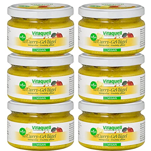 Vitaquell 6 x Curry-GeVlügel-Salat - vegan, fruchtig-pikant, 180 g Vitaquell 6 x Curry-GeVlügel-Salat - vegan, fruchtig-pikant, 180 g von Vitaquell