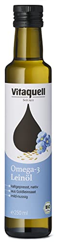 Vitaquell Bio Omega 3 Leinöl aus Goldleinsaat 250 ml, reich an Omega 3 Fettsäuren, insbesondere α--Linolensäure (55 %) von Vitaquell