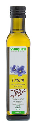 Vitaquell Bio Omega 3 Leinöl aus Goldleinsaat 250 ml, reich an Omega 3 Fettsäuren, insbesondere α--Linolensäure (55 %) von Vitaquell