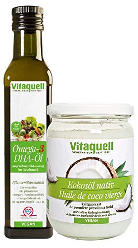 Vitaquell Kokosöl Bio, nativ 430 ml + Omega 3 DHA Öl, 250 ml von Vitaquell