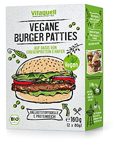 Vitaquell Vegane Burger Patties Bio, 160 g aus Erbseneiweiß und Hafer, ungekühlt haltbar von Vitaquell