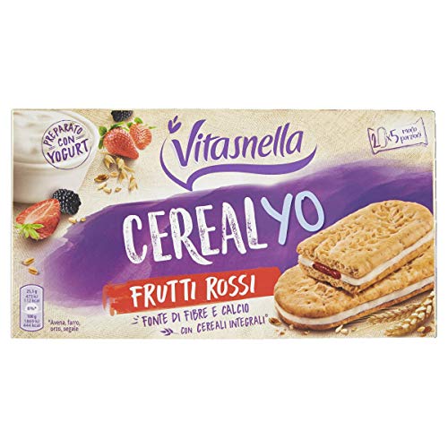 Vitasnella Cereal Yo Frutti Rossi Kekse Vollkornkekse mit Cerealien gefüllt mit leckerem Joghurt und leckeren roten Früchten 253g von Vitasnella