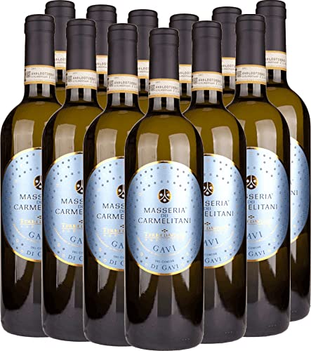 VINELLO 12er Weinpaket Weißwein - Masseria Dei Carmelitani Gavi di Gavi DOCG 2021 - Vite Colte mit einem VINELLO.weinausgießer | 12 x 0,75 Liter von Vite Colte