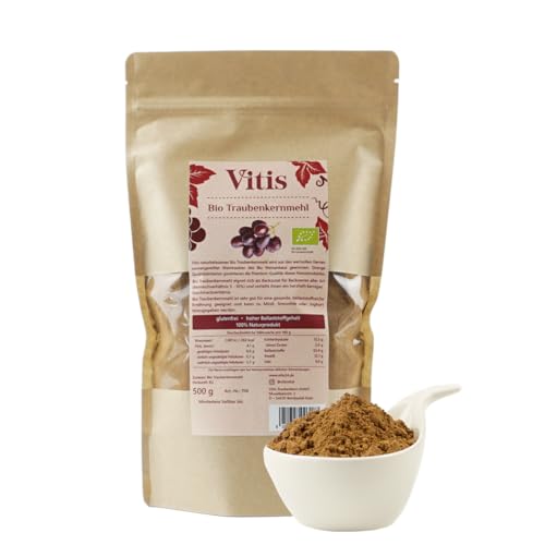 Vitis Vital Bio Traubenkernmehl | glutenfrei | vegan | hoher Ballaststoffgehalt | aus biologischem Anbau | 100% Naturprodukt | zertifizierter Herstellungsprozess | Premium Qualität | Packung 1kg von Vitis