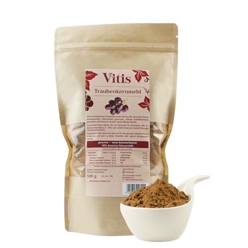 Vitis Vital Traubenkernmehl | glutenfrei | vegan | Packung 1kg | hoher Ballaststoffgehalt | regional produziert an der Mosel | 100% Naturprodukt | zertifizierter Herstellungsprozess | Premium Qualität von Vitis