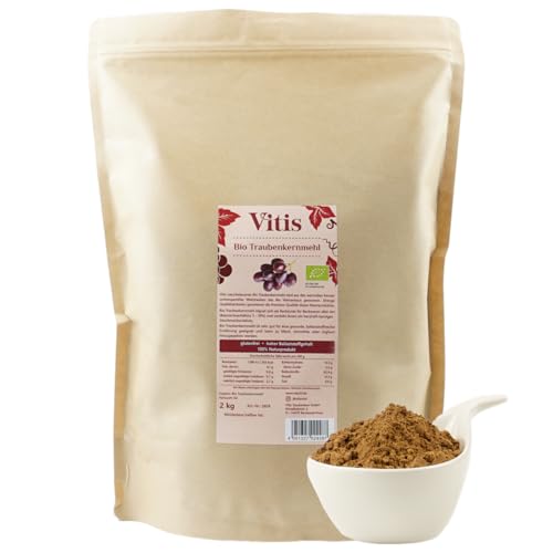 Vitis Vital Bio Traubenkernmehl | glutenfrei | vegan | hoher Ballaststoffgehalt | aus biologischem Anbau | 100% Naturprodukt | zertifizierter Herstellungsprozess | Premium Qualität | Packung 2kg von Vitis