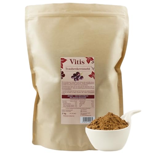 Vitis Vital Traubenkernmehl | glutenfrei | vegan | hoher Ballaststoffgehalt | regional produziert an der Mosel | 100% Naturprodukt | zertifizierter Herstellungsprozess | Premium Qualität | Packung 2kg von Vitis