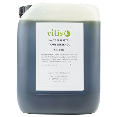 Vitis Vital Traubenkernöl | 5L | schonend kaltgepresst | reich an Vitamin E | regional produziert an der Mosel | zertifizierter Herstellungsprozess | zum Kochen, Backen, Braten (5 Liter) von Vitis