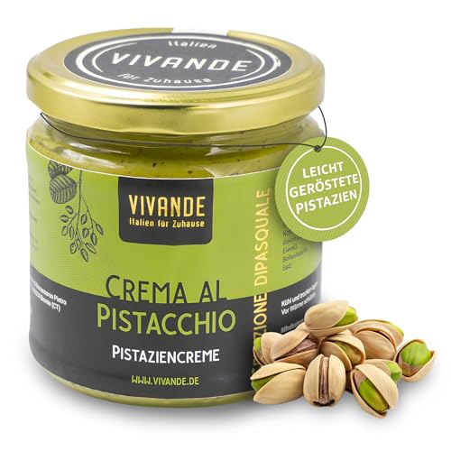 Sizilianische Pistaziencreme 190g by vivande.de I Süße Pistazien creme Made in Italy, für Brot und zum Füllen von Kuchen, der perfekte ProteinSnack von Vivande - Italien für Zuhause