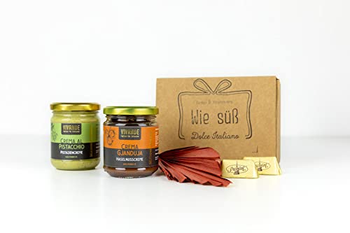 Set mit italienischen süßen Nuss-Cremes von Vivande Feinkost, Gianduja & Pistaziencreme, Mitbringsel, Weihnachts- oder Geburtstagsgeschenk, Gianduja & Pistaziencreme, Geschenkidee für Frauen & Männer von Vivande - Italien für Zuhause