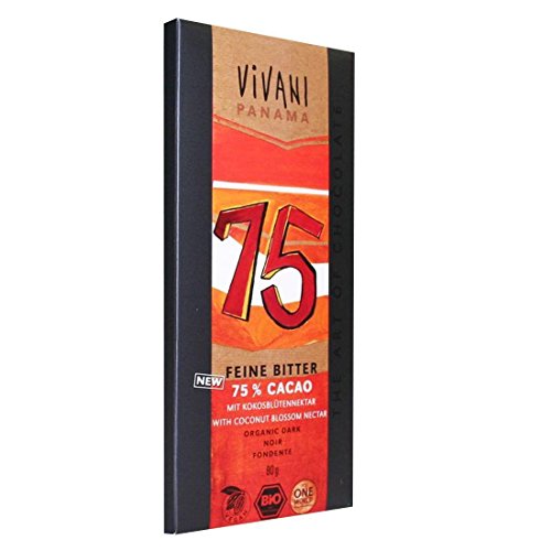 Dunkler 75 % Kakao, 80 g, 10 Stück von Vivani Organic Chocolate