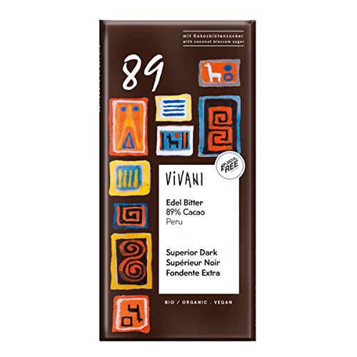 Vivani - Edel Bitter Schokolade 89 % Cacao Peru mit Kokosblütenzucker - 80 g - 10er Pack von Vivani
