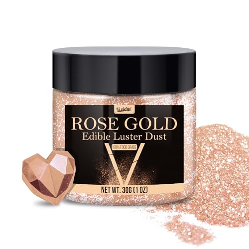 Edible Glitter - Dusting- 30g Essbarer Glitzerpulver für Getränke, Lebensmittel, Kuchen - Essbares Metallisch Glitzerpuder zum CWein, Backen, Bier, Torten (Roségold) von Vividye