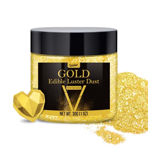 Edible Glitter Essbarer Glitzer - 30g Essbarer Glitzerpulver Glitzerstaub für Getränke, Lebensmittel, Kuchen - Essbares Metallisch Lebensmittelfarbe Glitzerpuder zum Cocktails, Torten (Gold) von Vividye