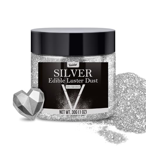 Edible Glitter Essbarer Glitzer - 30g Essbarer Glitzerpulver Glitzerstaub für Getränke, Lebensmittel, Kuchen - Essbares Metallisch Lebensmittelfarbe Glitzerpuder zum Cocktails, Torten (Silber) von Vividye