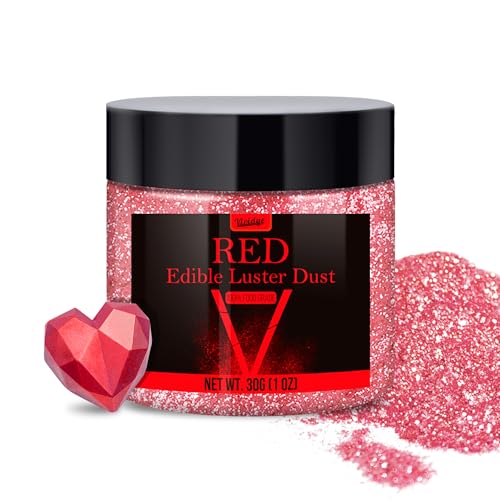 Edible Glitter Essbarer Glitzer - 30g Essbarer Glitzerpulver Glitzerstaub für Getränke, Lebensmittel, Kuchen - Essbares Metallisch Lebensmittelfarbe Glitzerpuder zum Cocktails, Wein, Torten (Rot) von Vividye