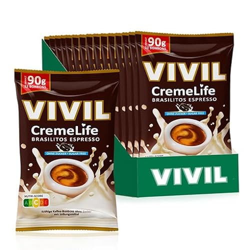 VIVIL Creme Life Brasilitos Espresso, 15 Beutel, kräftige Sahnebonbons mit Kaffeegeschmack, zuckerfrei, 15 x 90g von Vivil