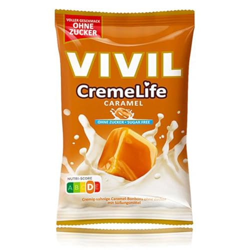 VIVIL Creme Life Caramel, 1 Beutel, Sahnebonbons mit Caramelgeschmack, zuckerfrei & glutenfrei, 1 x 90g von Vivil