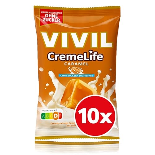 VIVIL Creme Life Caramel, 10 Beutel, Sahnebonbons mit Caramelgeschmack, zuckerfrei & glutenfrei, 10 x 90g VIVIL Creme Life Caramel, 10 Beutel, Sahnebonbons mit Caramelgeschmack, zuckerfrei & glutenfrei, 10 x 90g von Vivil