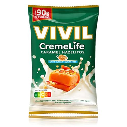 VIVIL Creme Life Caramel Hazelitos, 1 Beutel, Sahnebonbons mit Nussgeschmack, zuckerfrei & glutenfrei, 1 x 90g VIVIL Creme Life Caramel Hazelitos, 1 Beutel, Sahnebonbons mit Nussgeschmack, zuckerfrei & glutenfrei, 1 x 90g von Vivil