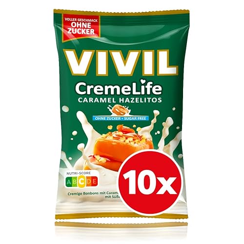 VIVIL Creme Life Caramel Hazelitos, 10 Beutel, Sahnebonbons mit Nussgeschmack, zuckerfrei & glutenfrei, 10 x 90g VIVIL Creme Life Caramel Hazelitos, 10 Beutel, Sahnebonbons mit Nussgeschmack, zuckerfrei & glutenfrei, 10 x 90g von Vivil