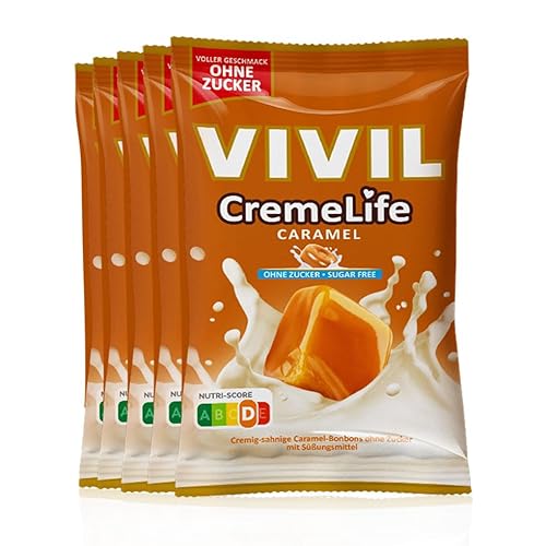 VIVIL Creme Life Caramel, 5 Beutel, Sahnebonbons mit Karamellgeschmack, zuckerfrei & glutenfrei, 5 x 110g von Vivil