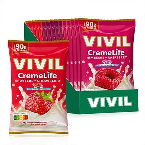 VIVIL Creme Life Fruchtmix, 15 Beutel, fruchtige Sahnebonbons mit Erdbeere, Himbeere und Kirsche, zuckerfrei & glutenfrei, 15 x 90g VIVIL Creme Life Fruchtmix, 15 Beutel, fruchtige Sahnebonbons mit Erdbeere, Himbeere und Kirsche, zuckerfrei & glutenfrei, 15 x 90g von Vivil