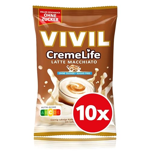 VIVIL Creme Life Latte Macchiato, 10 Beutel, kräftige Sahnebonbons mit Kaffeegeschmack, zuckerfrei & glutenfrei, 10 x 90g VIVIL Creme Life Latte Macchiato, 10 Beutel, kräftige Sahnebonbons mit Kaffeegeschmack, zuckerfrei & glutenfrei, 10 x 90g von Vivil