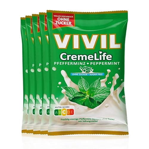 Vivil Creme Life Pfefferminz Sahnebonbons ohne Zucker | 5 Beutel x 110g von Vivil