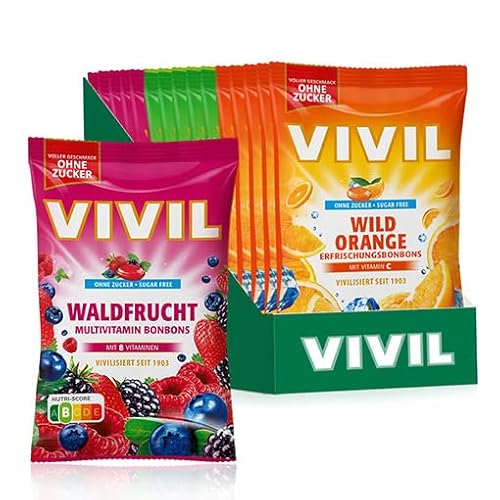 VIVIL Erfrischungsbonbons Mix, 15 Beutel, Erfrischungsbonbons mit Waldfrucht, Wild Orange und Limette-MInze, zuckerfrei, vegan & glutenfrei, 15 x 120g VIVIL Erfrischungsbonbons Mix, 15 Beutel, Erfrischungsbonbons mit Waldfrucht, Wild Orange und Limette-MInze, zuckerfrei, vegan & glutenfrei, 15 x 120g von Vivil