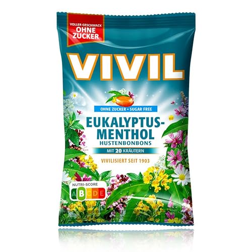 VIVIL Eukalyptus-Menthol mit 20 Kräuter, 10 Beutel, Hustenbonbons mit Eukalyptusgeschmack, ohne Zucker & vegan, 10 x 120g VIVIL Eukalyptus-Menthol mit 20 Kräuter, 10 Beutel, Hustenbonbons mit Eukalyptusgeschmack, ohne Zucker & vegan, 10 x 120g von Vivil