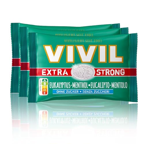 VIVIL Extra Strong Eukalyptus-Menthol, 3er Pack, extra starke Pastillen mit Eukalyptusgeschmack, zuckerfrei & vegan, 3 x 25g VIVIL Extra Strong Eukalyptus-Menthol, 3er Pack, extra starke Pastillen mit Eukalyptusgeschmack, zuckerfrei & vegan, 3 x 25g von Vivil