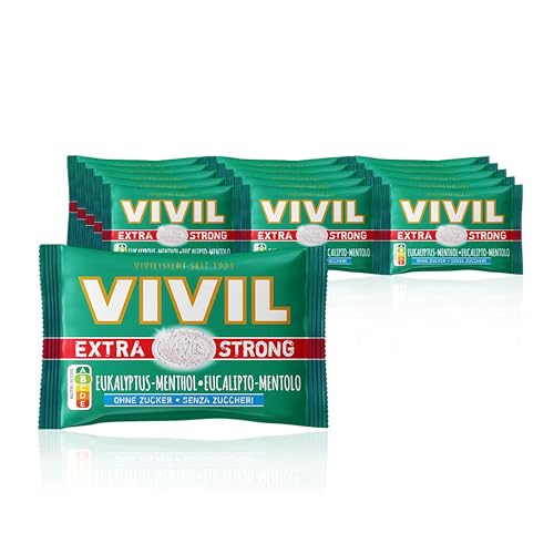 VIVIL Extra Strong Eukalyptus-Menthol, 5 x 3er Pack, extra starke Pastillen mit Eukalyptusgeschmack, zuckerfrei & vegan, 15 x 25g von Vivil