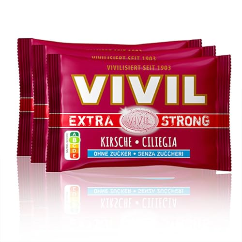 VIVIL Extra Strong Kirsche, 3er Pack, extra starke Pastillen mit Kirschgeschmack, zuckerfrei & vegan, 3 x 25g VIVIL Extra Strong Kirsche, 3er Pack, extra starke Pastillen mit Kirschgeschmack, zuckerfrei & vegan, 3 x 25g von Vivil