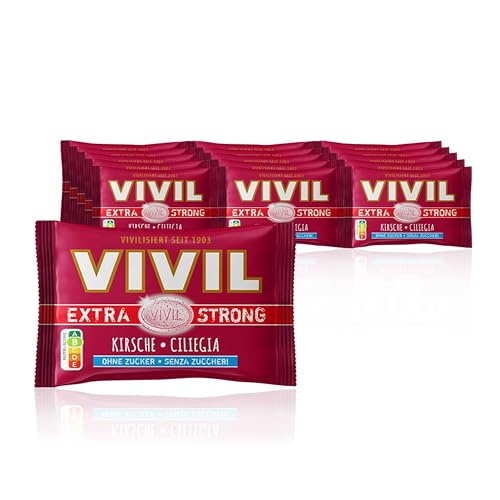 VIVIL Extra Strong Kirsche, 5 x 3er Pack, extra starke Pastillen mit Kirschgeschmack, zuckerfrei & vegan, 15 x 25g von Vivil