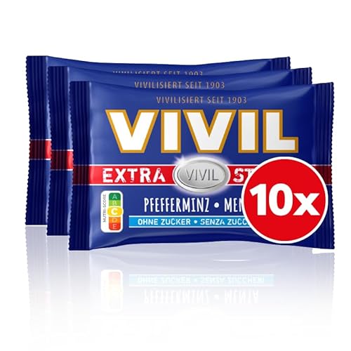 VIVIL Extra Strong Pfefferminz, 10 x 3er Pack, extra starke Pastillen mit Pfefferminzgeschmack, zuckerfrei & vegan, 30 x 25g VIVIL Extra Strong Pfefferminz, 10 x 3er Pack, extra starke Pastillen mit Pfefferminzgeschmack, zuckerfrei & vegan, 30 x 25g von Vivil
