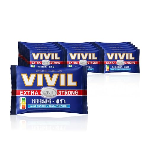 VIVIL Extra Strong Pfefferminz, 5 x 3er Pack, extra starke Pastillen mit Pfefferminzgeschmack, zuckerfrei & vegan, 15 x 25g von Vivil
