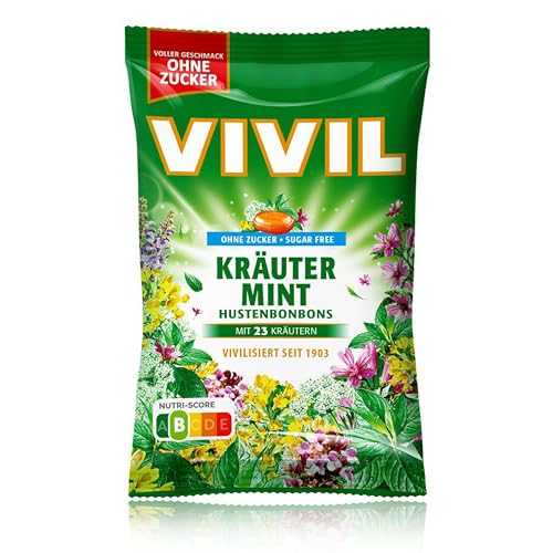 VIVIL Kräuter-Mint mit 23 Kräuter, 10 Beutel, Hustenbonbons mit Kräutergeschmack, ohne Zucker & vegan, 10 x 120g VIVIL Kräuter-Mint mit 23 Kräuter, 10 Beutel, Hustenbonbons mit Kräutergeschmack, ohne Zucker & vegan, 10 x 120g von Vivil