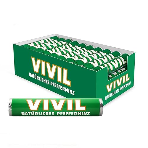 VIVIL Rollen Natürliches Pfefferminz, 30 Rollen, frische Pastillen mit Pfefferminzgeschmack, glutenfrei & vegan, 30 x 29g von Vivil