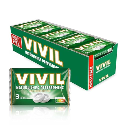 VIVIL Rollen Natürliches Pfefferminz, 20 x 3er Pack, frische Pastillen mit Pfefferminzgeschmack, glutenfrei & vegan, 60 x 29g von Vivil