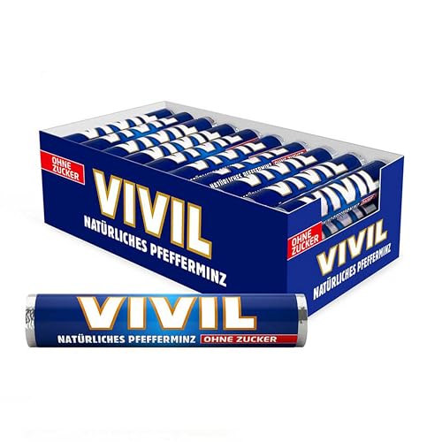 VIVIL Rollen Natürliches Pfefferminz ohne Zucker, 30 Rollen, frische Pastillen mit Pfefferminzgeschmack, zuckerfrei & vegan, 30 x 28g von Vivil