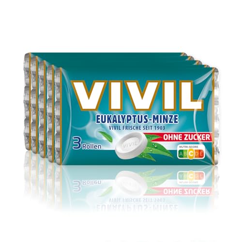VIVIL Rollen Eukalyptus-Minze, 5 x 3er Pack, starke Pastillen mit Eukalyptusgeschmack, zuckerfrei & vegan, 15 x 28g VIVIL Rollen Eukalyptus-Minze, 5 x 3er Pack, starke Pastillen mit Eukalyptusgeschmack, zuckerfrei & vegan, 15 x 28g von Vivil