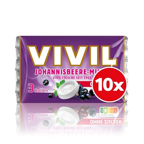 VIVIL Rollen Johannisbeere-Minze, 10 x 3er Pack, fruchtige Pastillen mit Johannisbeergeschmack, zuckerfrei & vegan, 30 x 28g VIVIL Rollen Johannisbeere-Minze, 10 x 3er Pack, fruchtige Pastillen mit Johannisbeergeschmack, zuckerfrei & vegan, 30 x 28g von Vivil