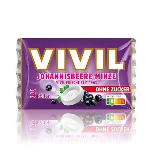 VIVIL Rollen Johannisbeere-Minze, 3er Pack, fruchtige Pastillen mit Johannisbeergeschmack, zuckerfrei & vegan, 3 x 28g VIVIL Rollen Johannisbeere-Minze, 3er Pack, fruchtige Pastillen mit Johannisbeergeschmack, zuckerfrei & vegan, 3 x 28g von Vivil