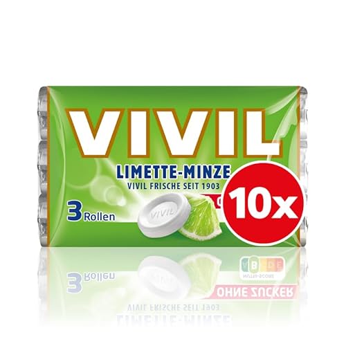 VIVIL Rollen Limette-Minze, 10 x 3er Pack, fruchtige Pastillen mit Limettengeschmack, zuckerfrei & vegan, 30 x 28g VIVIL Rollen Limette-Minze, 10 x 3er Pack, fruchtige Pastillen mit Limettengeschmack, zuckerfrei & vegan, 30 x 28g von Vivil