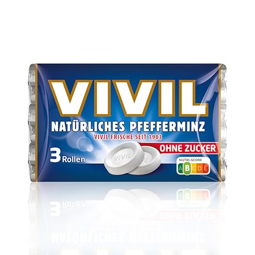 VIVIL Rollen Natürliches Pfefferminz ohne Zucker, 3er Pack, frische Pastillen mit Pfefferminzgeschmack, zuckerfrei & vegan, 3 x 28g VIVIL Rollen Natürliches Pfefferminz ohne Zucker, 3er Pack, frische Pastillen mit Pfefferminzgeschmack, zuckerfrei & vegan, 3 x 28g von Vivil