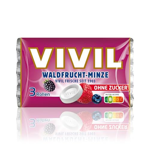 VIVIL Rollen Waldfrucht-Minze, 3er Pack, fruchtige Pastillen mit Waldfruchtgeschmack, zuckerfrei & vegan, 3 x 28g von Vivil