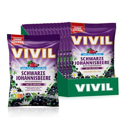 VIVIL Schwarze Johannisbeere mit 11 Kräuter, 15 Beutel, Hustenbonbons mit Johannisbeergeschmack, zuckerfrei & vegan, 15 x 88g von Vivil